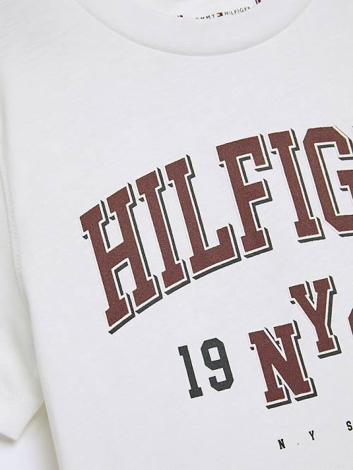 Tommy Hilfiger Organic Cotton Varsity Print Fantje Majice Bela | TH382ITK