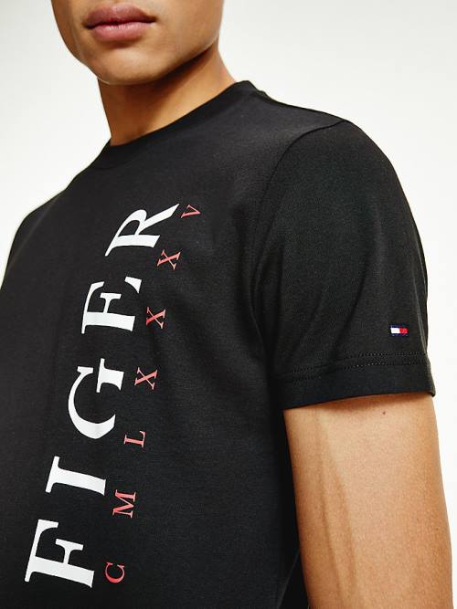 Tommy Hilfiger Organic Cotton Vertical Logo Moški Majice Črna | TH562ETV