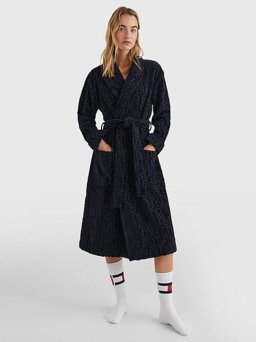 Tommy Hilfiger Original Monogram Bathrobe Ženske Pižama Modra | TH064AFD