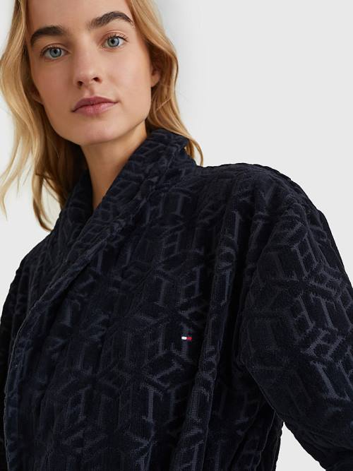 Tommy Hilfiger Original Monogram Bathrobe Ženske Pižama Modra | TH064AFD