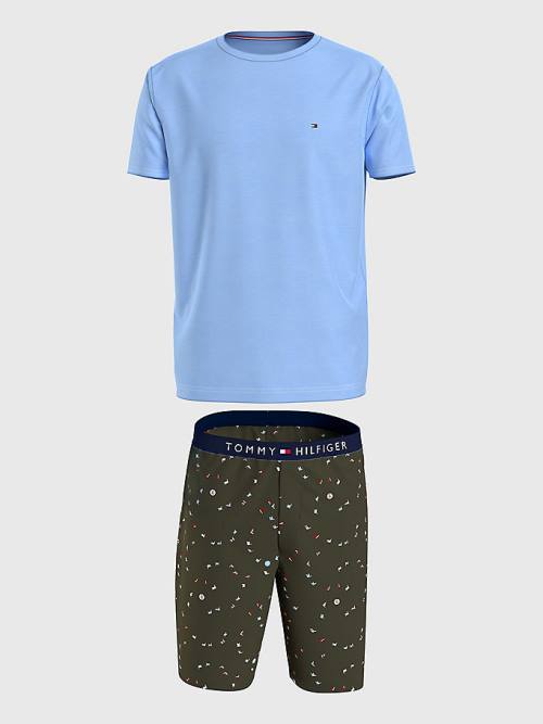 Tommy Hilfiger Original Short Print Set Moški Pižama Modra | TH192KGD