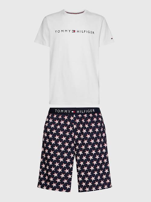 Tommy Hilfiger Original Short Print Set Moški Pižama Bela | TH596GHJ