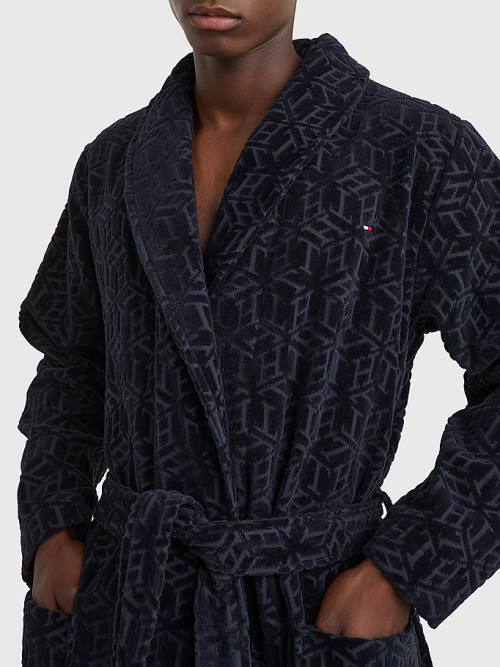 Tommy Hilfiger Original Towelling Monogram Bathrobe Moški Pižama Modra | TH495SHA