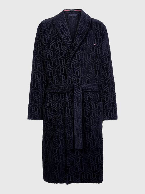 Tommy Hilfiger Original Towelling Monogram Bathrobe Moški Pižama Modra | TH495SHA