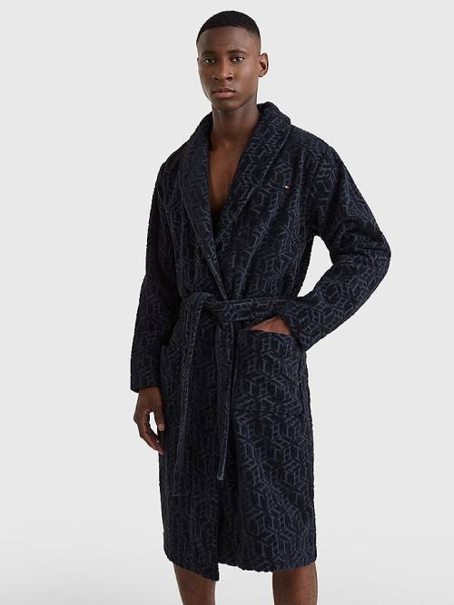 Tommy Hilfiger Original Towelling Monogram Bathrobe Moški Pižama Modra | TH495SHA