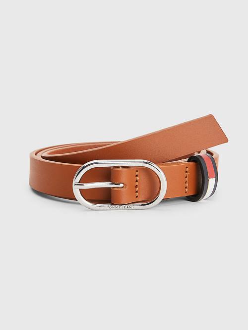 Tommy Hilfiger Oval Buckle Leather Ženske Pas Za Hlače Rjav | TH970USP