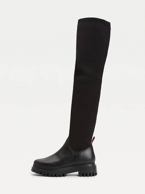 Tommy Hilfiger Over-Knee Cleat Pull-On Ženske Škornji Črna | TH659QUF