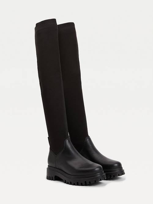 Tommy Hilfiger Over-Knee Cleat Pull-On Ženske Škornji Črna | TH659QUF