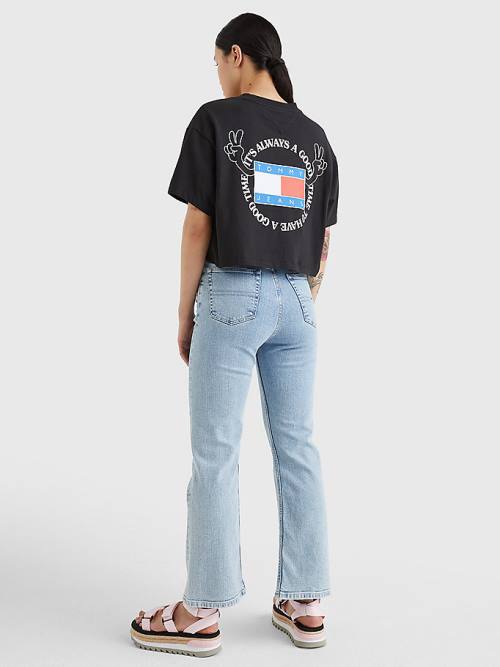 Tommy Hilfiger Oversized Cropped Slogan Ženske Majice Črna | TH257VJZ