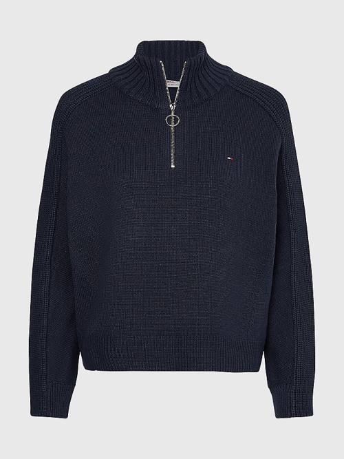 Tommy Hilfiger Oversized Half-Zip High Neck Jumper Ženske Puloverji Modra | TH496OMJ