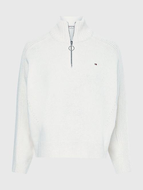 Tommy Hilfiger Oversized Half-Zip High Neck Jumper Ženske Puloverji Bela | TH586XYE