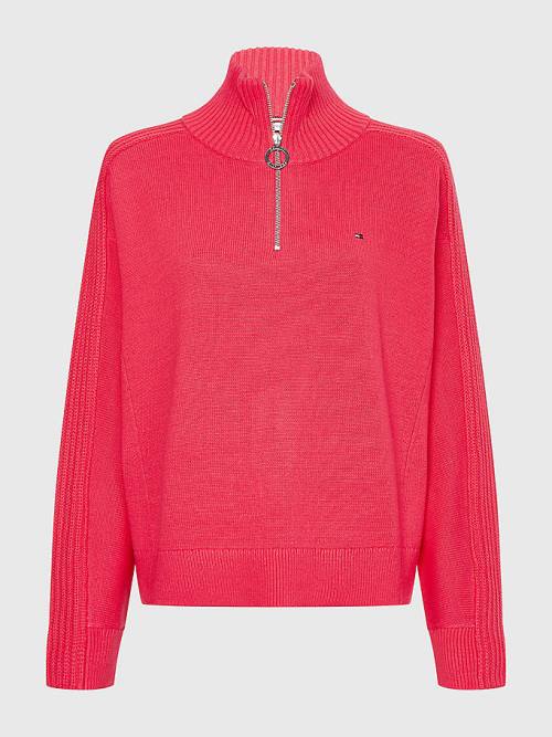 Tommy Hilfiger Oversized Half-Zip High Neck Jumper Ženske Puloverji Roza | TH748FOW