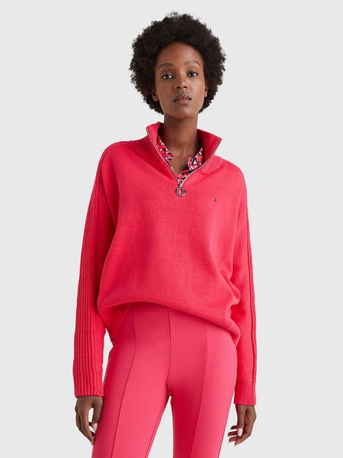 Tommy Hilfiger Oversized Half-Zip High Neck Jumper Ženske Puloverji Roza | TH748FOW