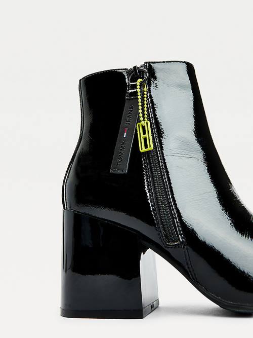 Tommy Hilfiger Patent Block Heel Ankle Ženske Škornji Črna | TH540QEM