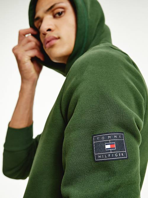 Tommy Hilfiger Peached Fleece Moški Pulover s kapuco Zelena | TH785KJO