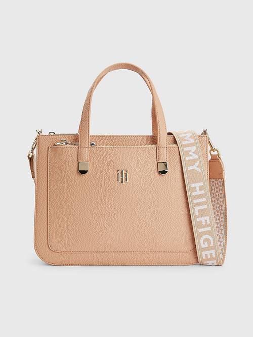 Tommy Hilfiger Pebble Grain Satchel Ženske Torbice Bež | TH586UXV