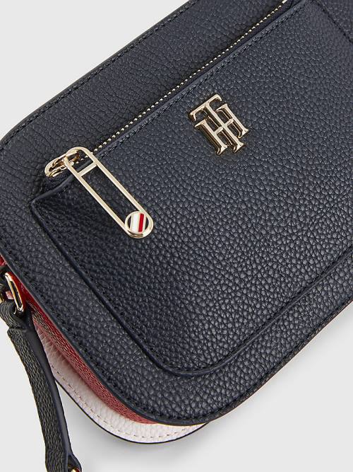 Tommy Hilfiger Pebble Grain Signature Camera Ženske Torbice Modra | TH048JCK