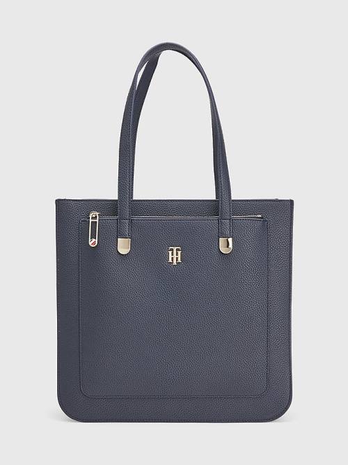 Tommy Hilfiger Pebble Grain Signature Tote Ženske Torbice Modra | TH091MYN