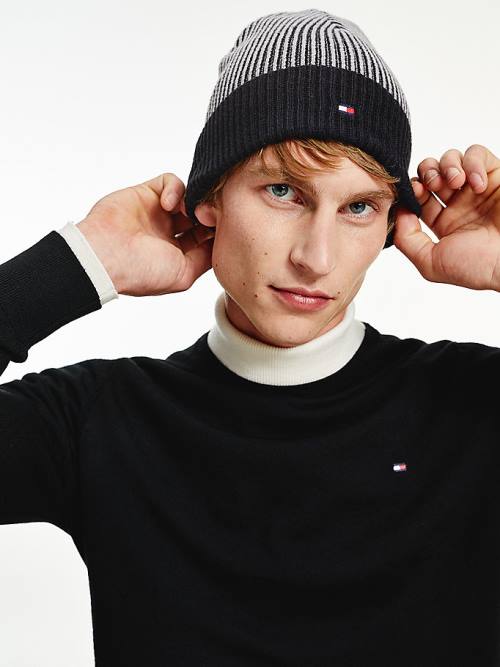 Tommy Hilfiger Pima Cotton Cashmere Double Stitch Beanie Moški Kapa Črna | TH913GEL