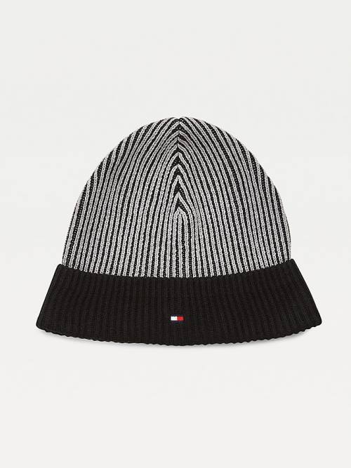 Tommy Hilfiger Pima Cotton Cashmere Double Stitch Beanie Moški Kapa Črna | TH913GEL