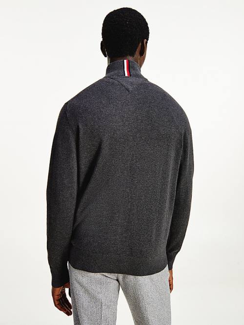 Tommy Hilfiger Pima Cotton Cashmere Half Zip Jumper Moški Puloverji Siva | TH295SVT