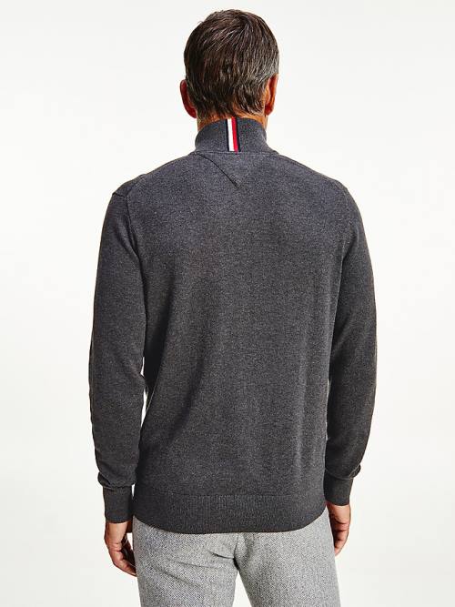 Tommy Hilfiger Pima Cotton Cashmere Half Zip Jumper Moški Puloverji Siva | TH295SVT