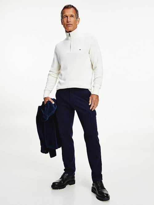 Tommy Hilfiger Pima Cotton Cashmere Half Zip Jumper Moški Puloverji Bela | TH870HSA