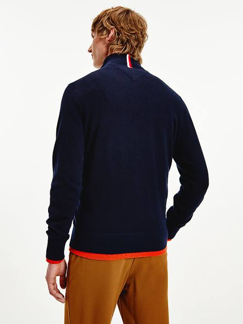 Tommy Hilfiger Pima Cotton Cashmere Half Zip Jumper Moški Puloverji Modra | TH879FMS