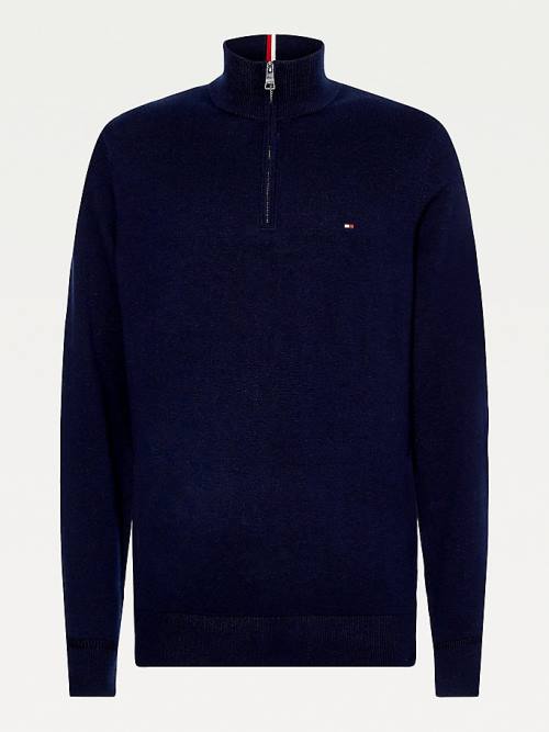 Tommy Hilfiger Pima Cotton Cashmere Half Zip Jumper Moški Puloverji Modra | TH879FMS