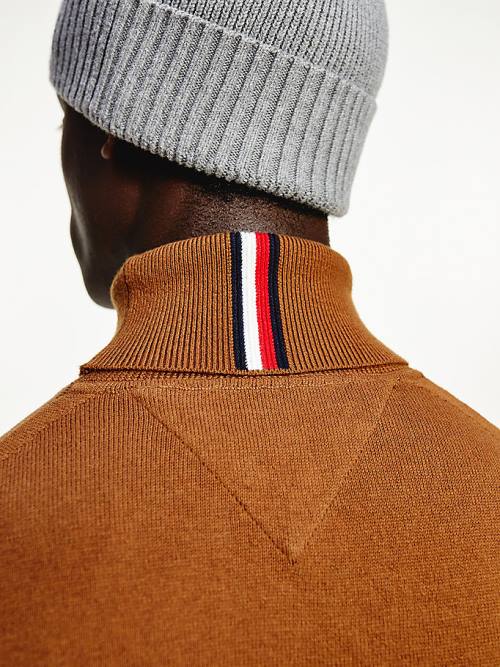 Tommy Hilfiger Pima Cotton Cashmere Roll Neck Jumper Moški Puloverji Rjav | TH397TBN