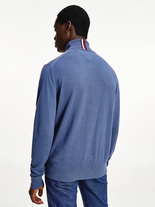 Tommy Hilfiger Pima Cotton Cashmere Roll Neck Jumper Moški Puloverji Modra | TH425NDQ