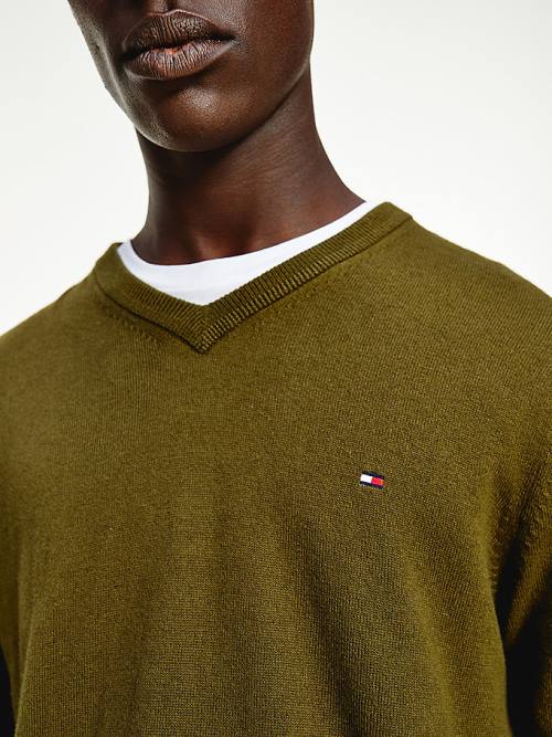 Tommy Hilfiger Pima Cotton Cashmere V-Neck Jumper Moški Puloverji Rjav | TH027DBN