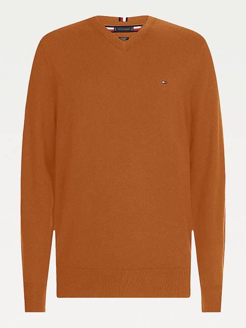 Tommy Hilfiger Pima Cotton Cashmere V-Neck Jumper Moški Puloverji Rjav | TH493JTX