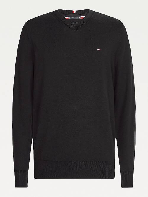 Tommy Hilfiger Pima Cotton Cashmere V-Neck Jumper Moški Puloverji Črna | TH719UBF