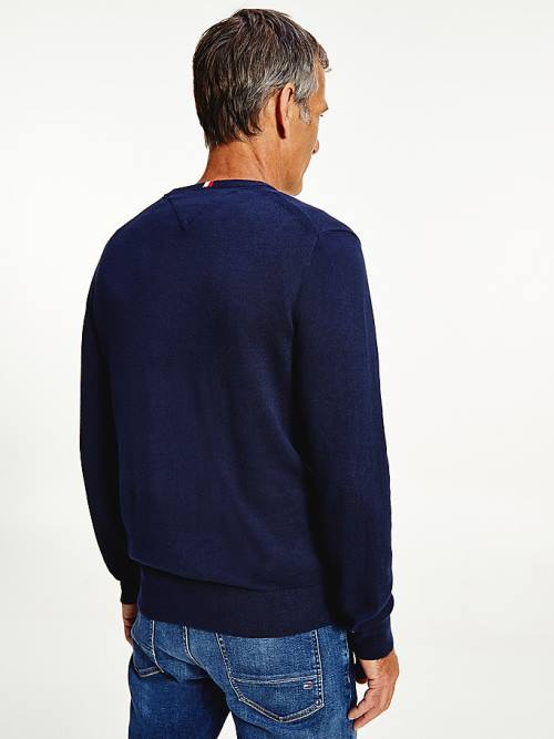 Tommy Hilfiger Pima Cotton Cashmere V-Neck Jumper Moški Puloverji Modra | TH836RTG