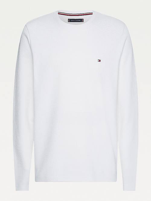 Tommy Hilfiger Pique Waffle Knit Long Sleeve Moški Majice Bela | TH342GPR