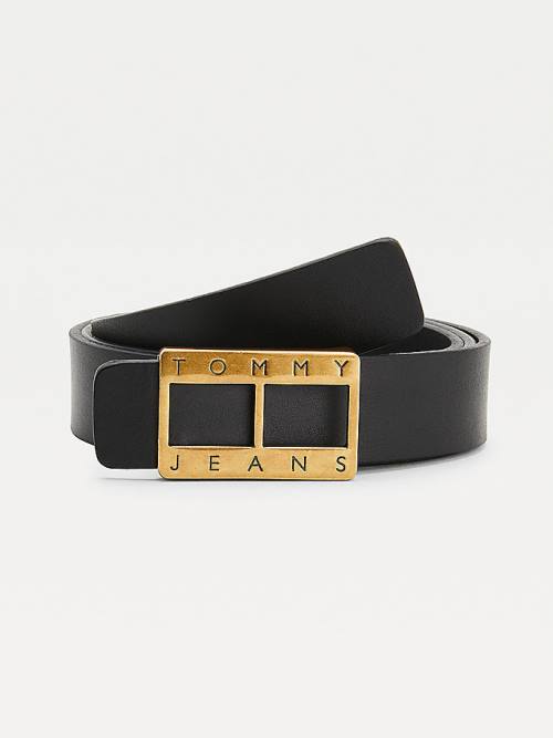 Tommy Hilfiger Plaque Buckle Organic Leather Ženske Pas Za Hlače Črna | TH791DGA