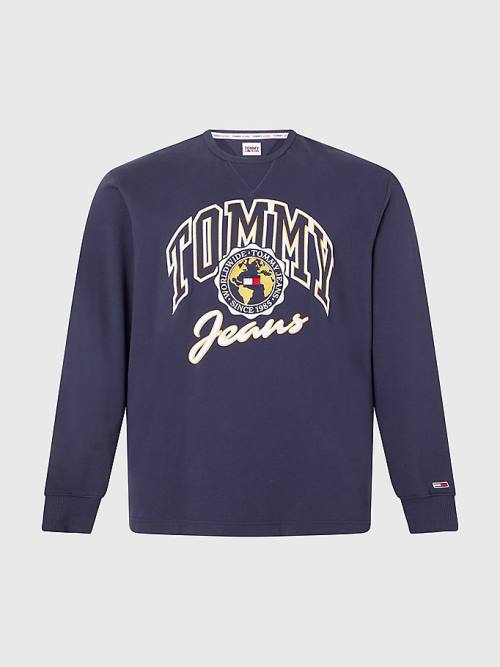 Tommy Hilfiger Plus Archive Organic Cotton Varsity Moški Pulover Modra | TH168RJP