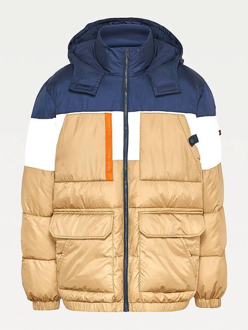 Tommy Hilfiger Plus Colour-Blocked Hooded Puffer Moški Jakne Kaki | TH107ODE