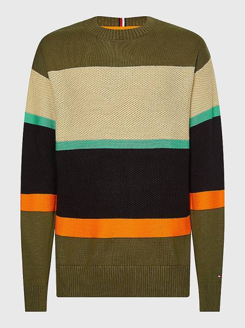 Tommy Hilfiger Plus Colour-Blocked Mixed Knit Jumper Moški Puloverji Kaki | TH270VPJ