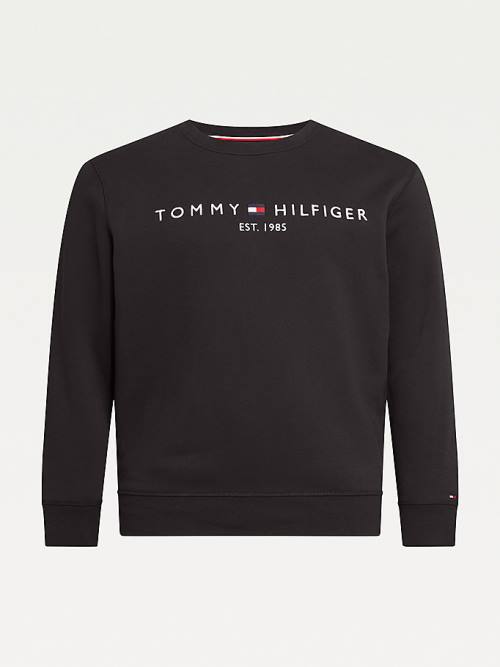 Tommy Hilfiger Plus Crew Neck Logo Moški Pulover Črna | TH691MIW