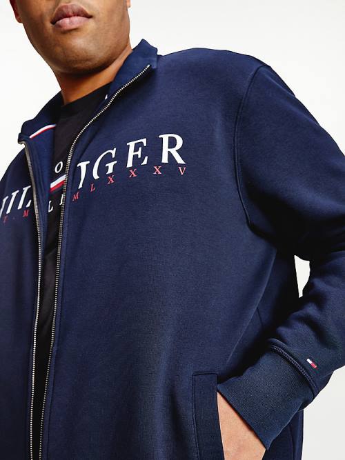 Tommy Hilfiger Plus Flex Fleece Logo Zip-Thru Moški Pulover Modra | TH493AYN