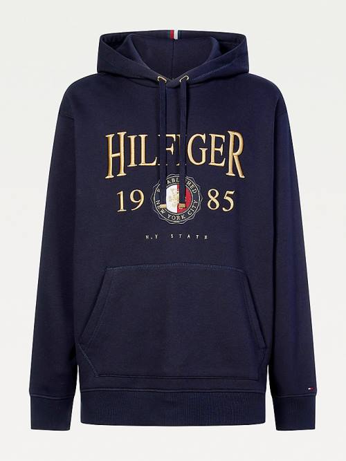 Tommy Hilfiger Plus Icons Logo Embroidery Relaxed Fit Moški Pulover s kapuco Modra | TH519INA