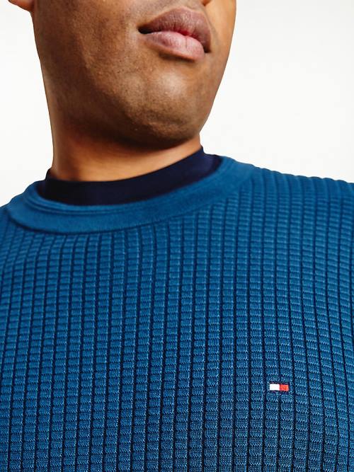 Tommy Hilfiger Plus Knitted Grid Check Crew Neck Jumper Moški Puloverji Modra | TH167SQK