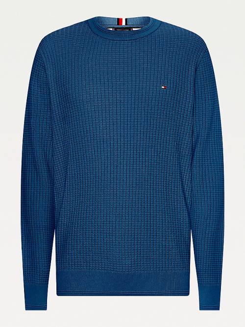 Tommy Hilfiger Plus Knitted Grid Check Crew Neck Jumper Moški Puloverji Modra | TH167SQK