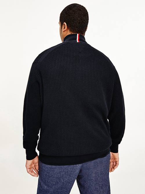 Tommy Hilfiger Plus Knitted Grid Check Zip-Thru Jumper Moški Puloverji Modra | TH879FJB