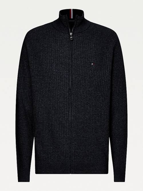 Tommy Hilfiger Plus Knitted Grid Check Zip-Thru Jumper Moški Puloverji Modra | TH879FJB