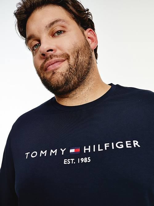 Tommy Hilfiger Plus Organic Cotton Logo Moški Majice Modra | TH683YGR