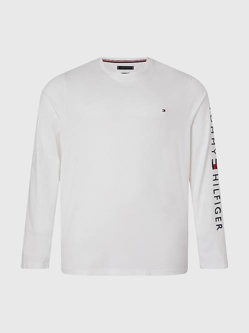 Tommy Hilfiger Plus Organic Jersey Logo Long Sleeve Moški Majice Bela | TH782AVI