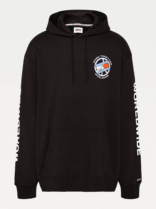 Tommy Hilfiger Plus Peace Logo Moški Pulover s kapuco Črna | TH265JFZ